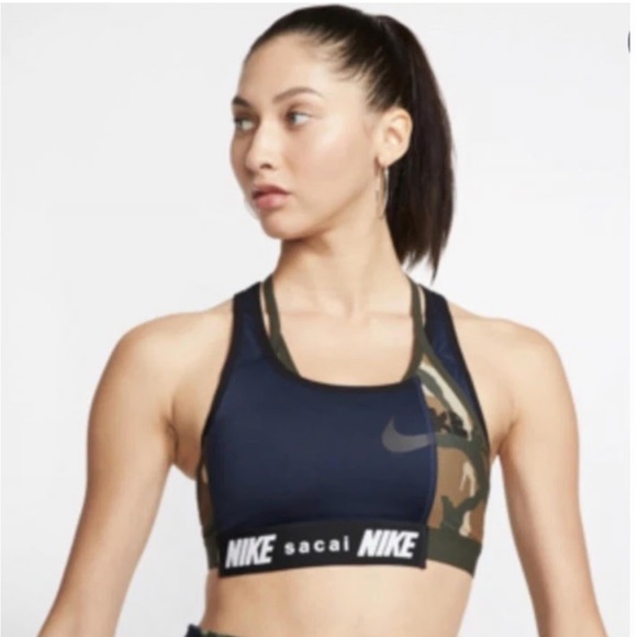 Nike Sacai Women's Camo Sports Bra - Navy and Olive Size Large